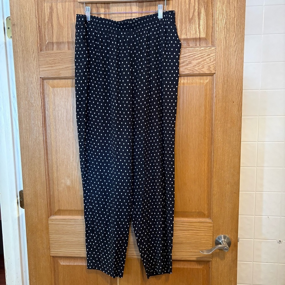 Cricket Lane Black White Polka Dot Pull On Lightweight Pants Women’s 2XL 20 USA